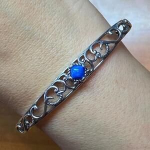 Carolyn Pollack Sterling Silver Denim Lapis Thin Decorated Bracelet For Women